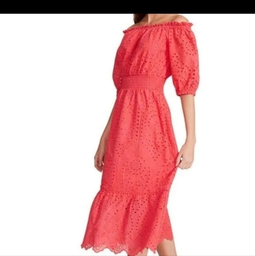Betsey Johnson Bright Pink eyelet off the shoulder dress size xs